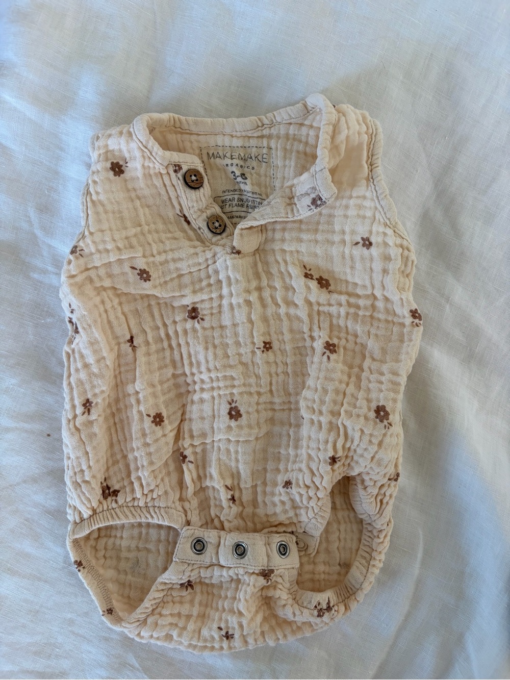 Organic cotton Cream Floral Muslin Baby Onesie